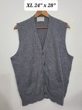 Vtg 70s/80s Jeff Lamb Lord Jeff Gray Button Up Wool Cardigan Vest Size XL USA